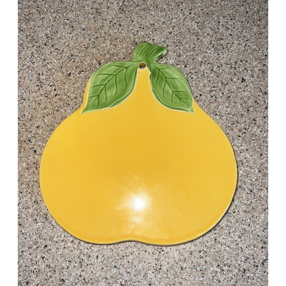 Vintage Ceramic Pier 1 Pear Fruit Wall Hanging Trivet 6x6” approx Japan HTF